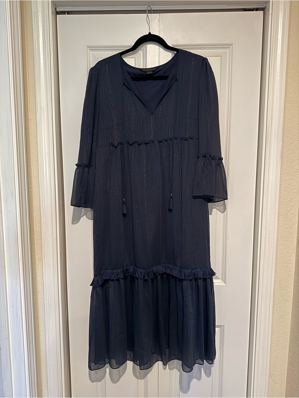 Rachel Zoe Navy Midi Dress with Subtle Metallic Threading